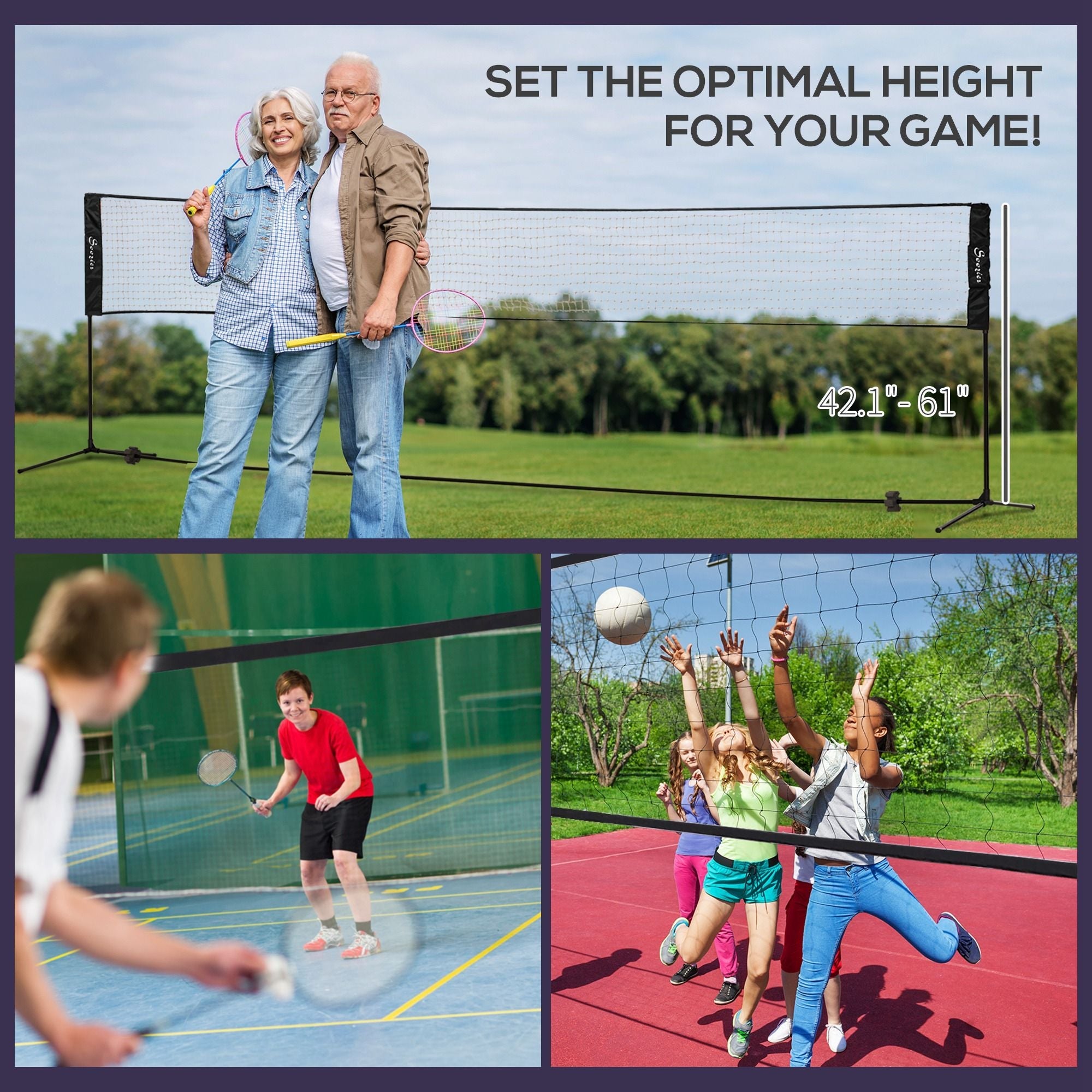 Adjustable Outdoor Game Set with Net for Badminton, Volleyball, Pickleball, Beach & Driveway Fun