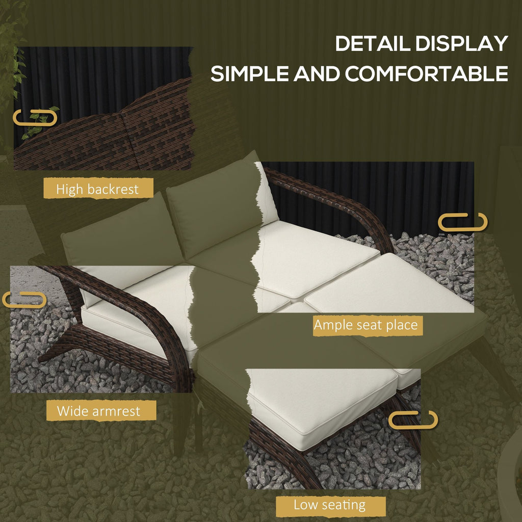 Outsunny 2 Person Patio Wicker Adirondack Chair, High-Back Fire Pit Chair with Cushions, Cream White