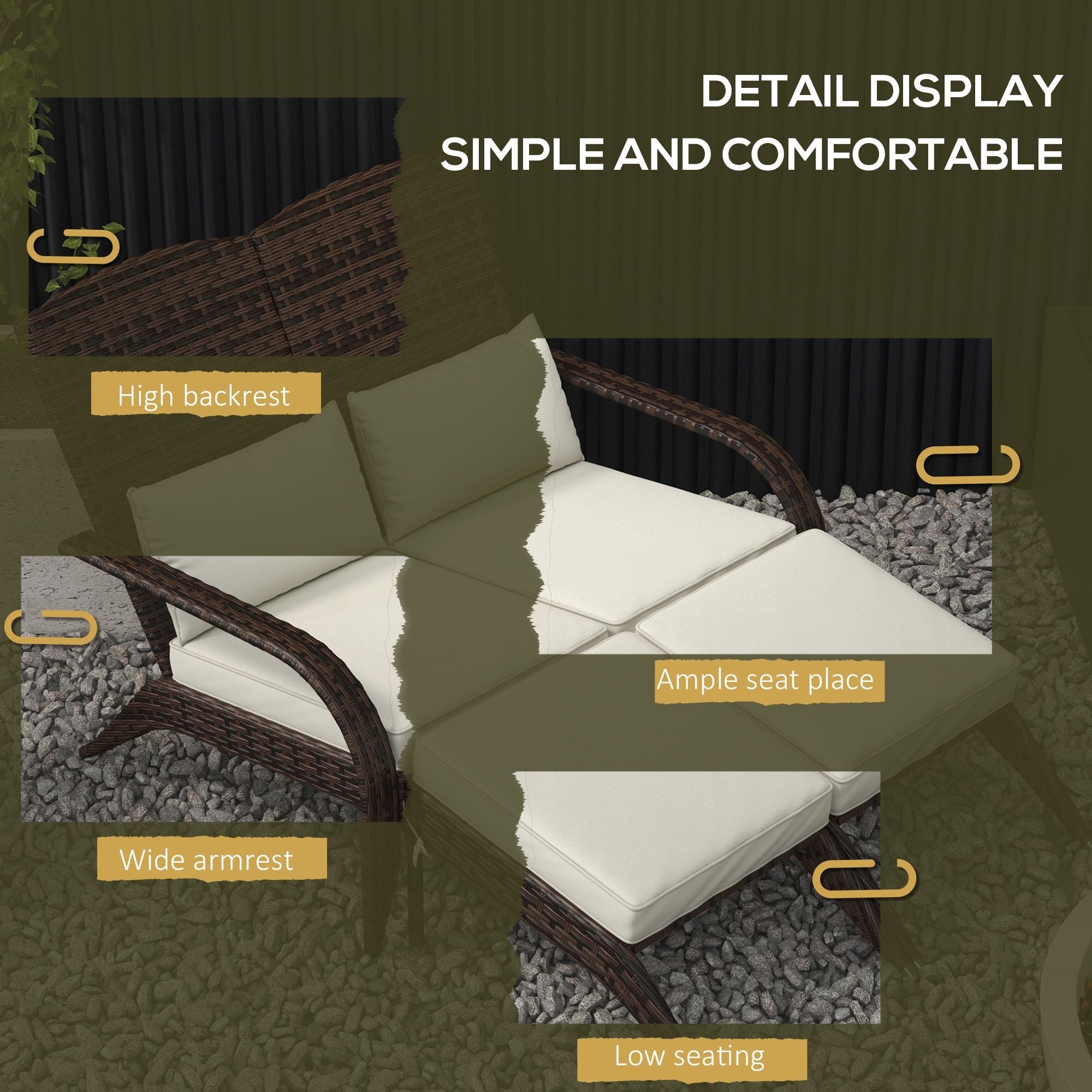 Outsunny 2 Person Patio Wicker Adirondack Chair, High-Back Fire Pit Chair with Cushions, Cream White