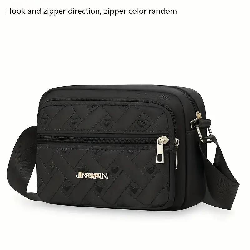 Quilted Crossbody Bags for Women - Oxford Cloth Multi-Layer Shoulder Handbag with Wide Strap -Casual Embroidery Business Bag