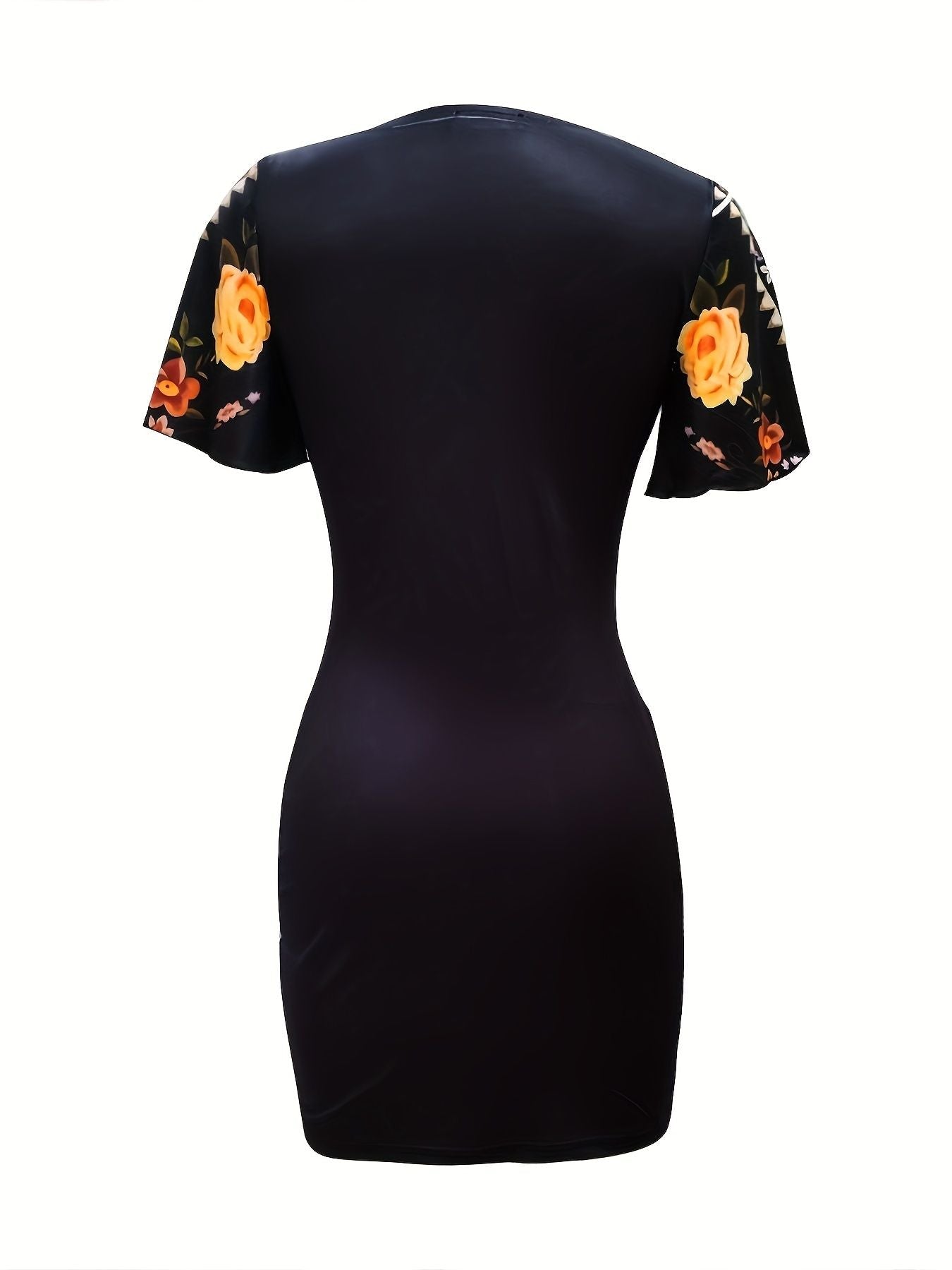 Vintage Floral Print Dress, Casual V Neck Short Sleeve Bag Hip Dress, Women's Clothing