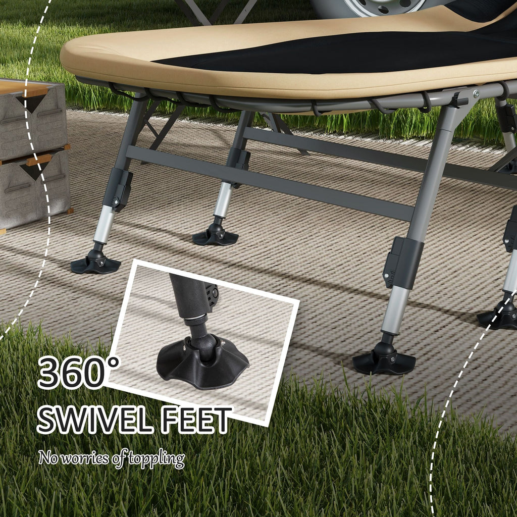 Camp Lounger Deluxe: Folding Cot with Padded Cushion, Adjustable Backrest, 400LBS Cream