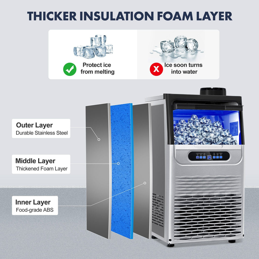 Commercial Ice Maker Machine, 80-110LBS/24H Under Counter Ice Maker, Stainless Steel Freestanding Ice Machine,Self-Cleaning, 2 Water Inlet Modes,Ideal for Restaurant,Home,Bar