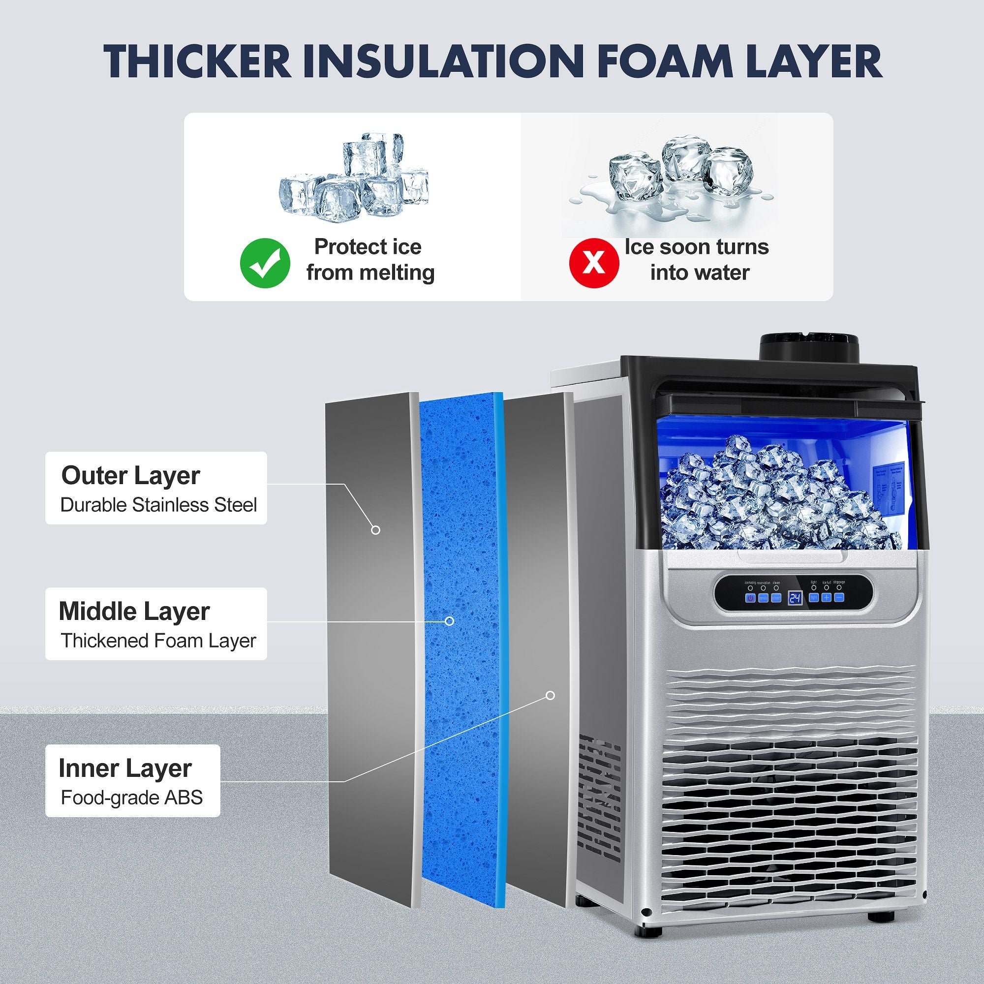 Commercial Ice Maker Machine, 80-110LBS/24H Under Counter Ice Maker, Stainless Steel Freestanding Ice Machine,Self-Cleaning, 2 Water Inlet Modes,Ideal for Restaurant,Home,Bar