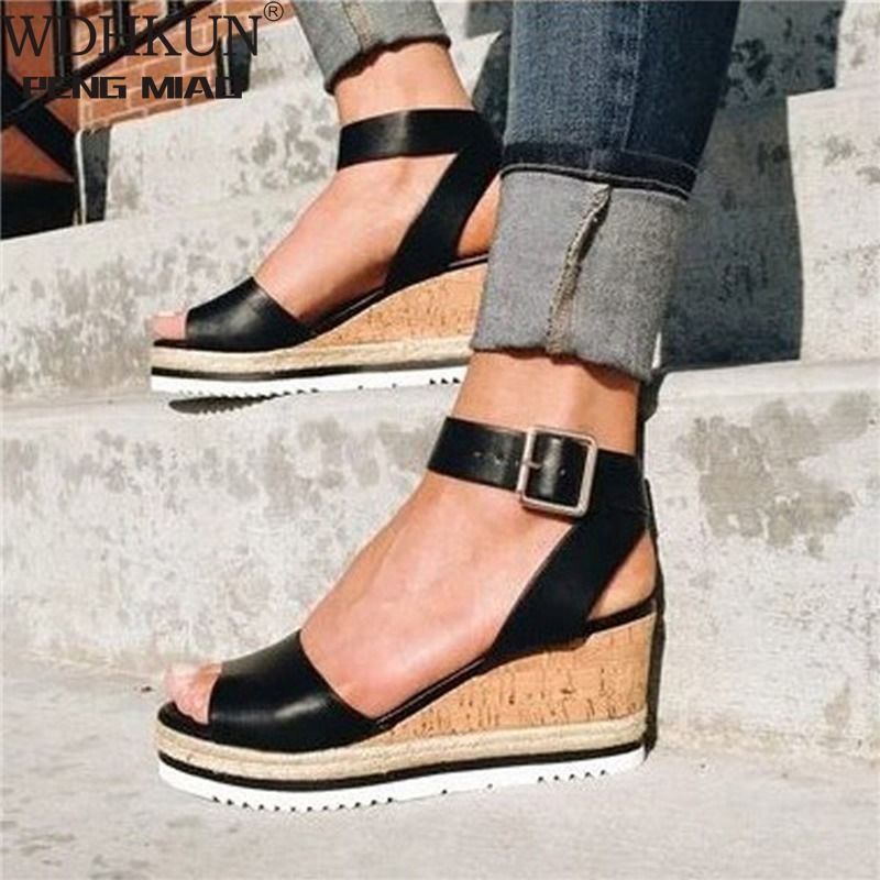 Retro Womens Fashion Open Toe Ankle Platform Wedges Shoes Ladies Roman Sandals Buty Damskie Wedges Shoes Mujer 2022 erf45