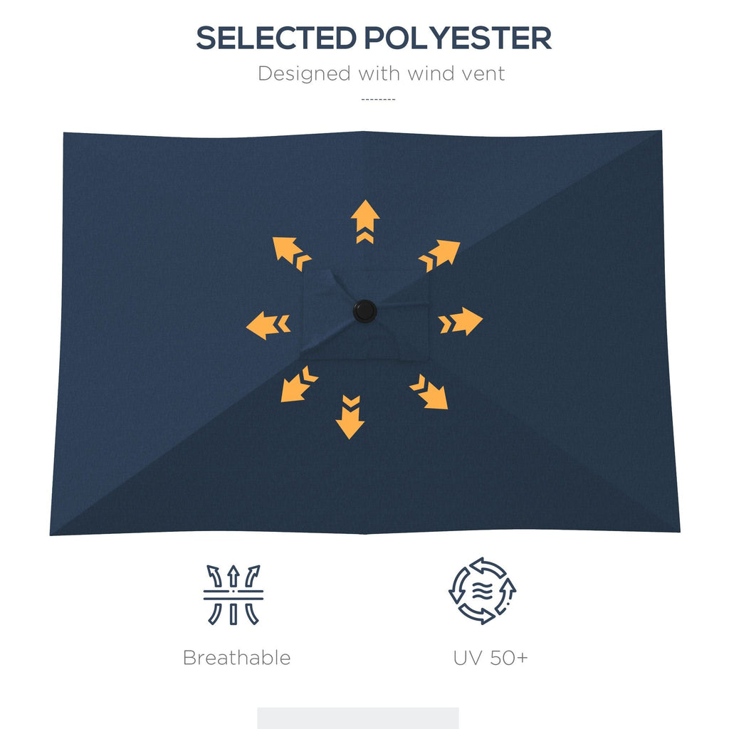 Outsunny 6.6x10ft Rectangular Umbrella: Blue Patio Shade with Crank & Tilt