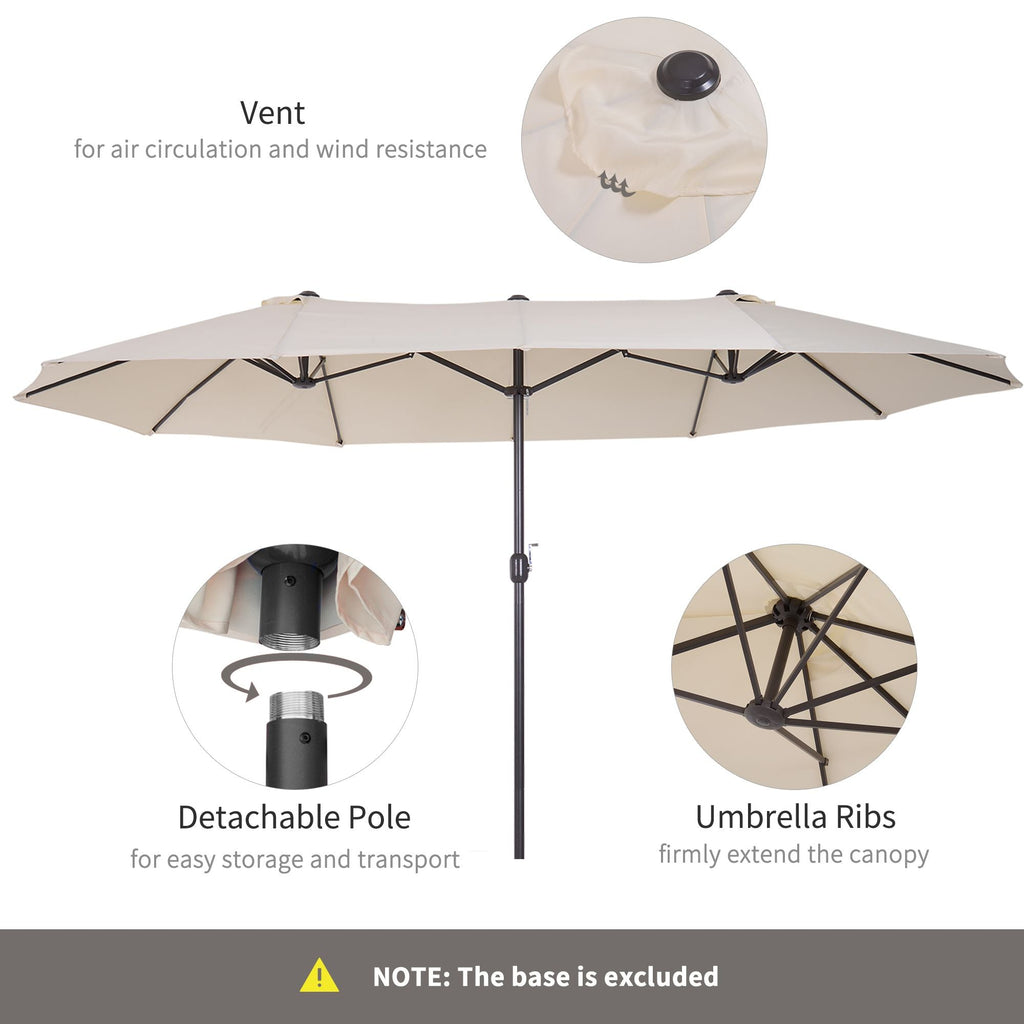 Outsunny 15ft Double-Sided Patio Umbrella Outdoor Market Extra Large Cream White with Crank for Deck Lawn Backyard Pool