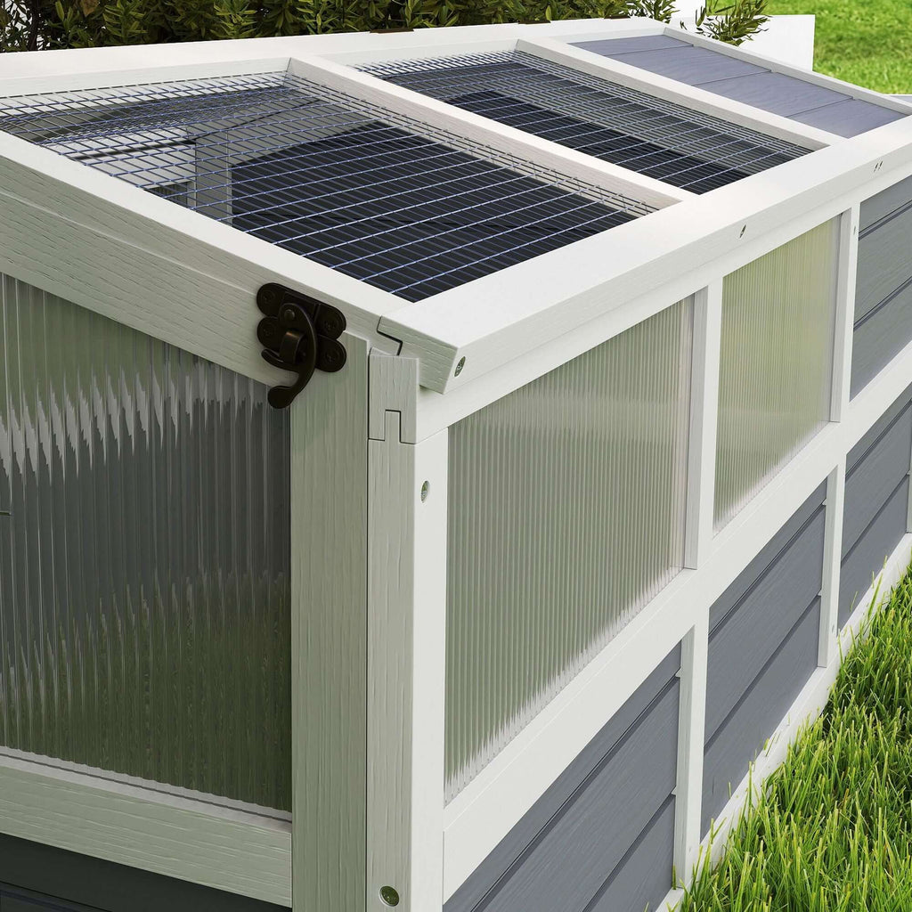 PawHut Tortoise Habitat Outdoor Tortoise Enclosure with Bottomless Design, Doors, PC Sun Panel Windows, for Small Animals, Light Gray
