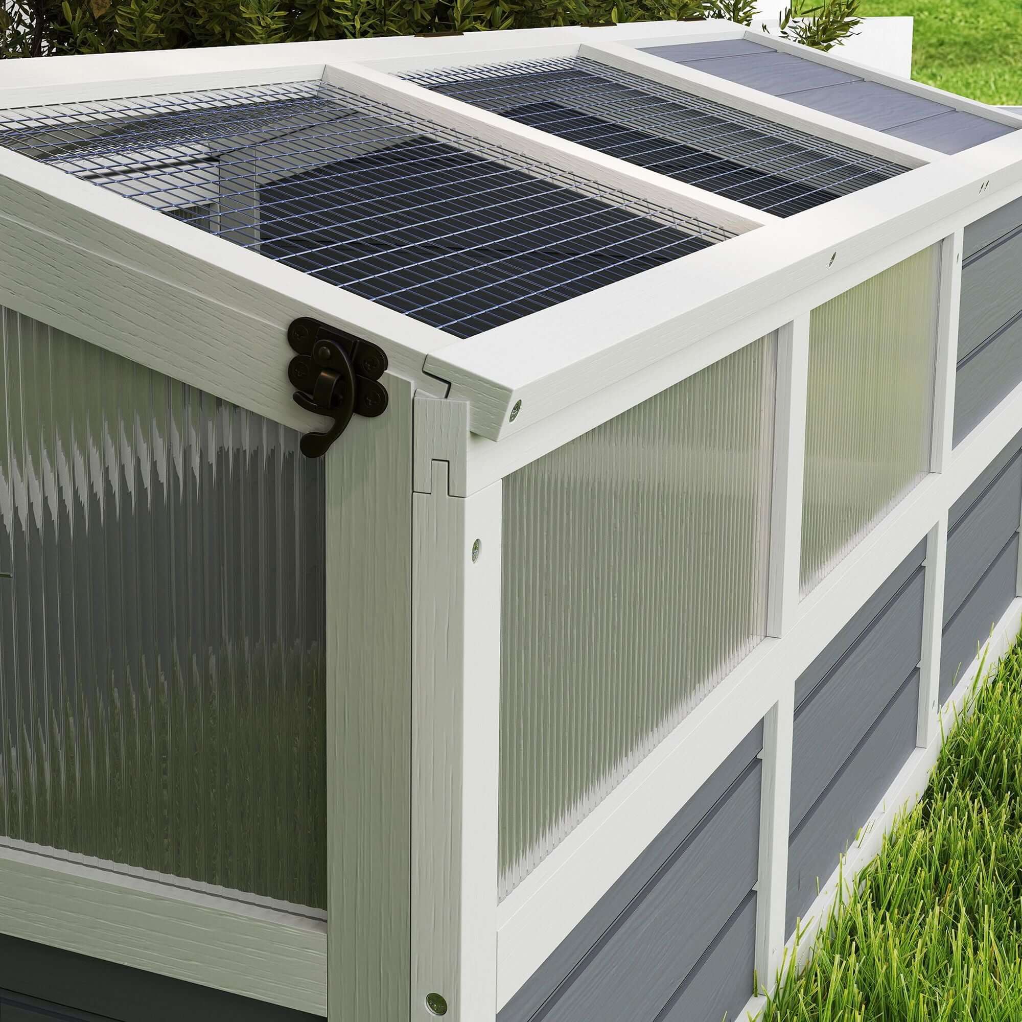 PawHut Tortoise Habitat Outdoor Tortoise Enclosure with Bottomless Design, Doors, PC Sun Panel Windows, for Small Animals, Light Gray