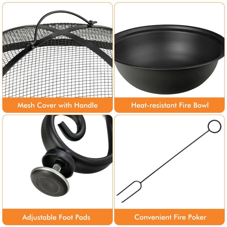 35.5 Feet Patio Fire Pit Dining Table With Cooking BBQ Grate