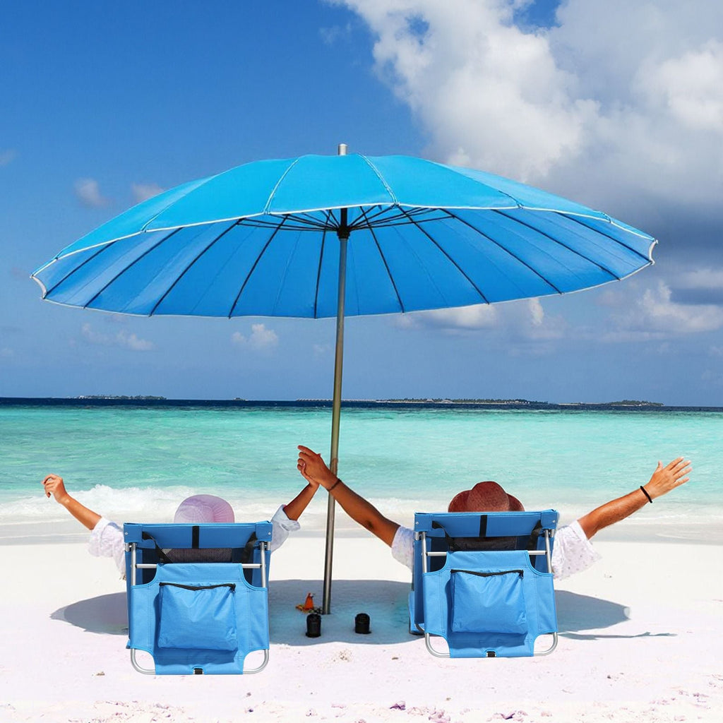 Foldable Outdoor Lounge Chair 174x54cm Blue Beach Sunbed with Cooler Bag Oxford Cloth and Iron Frame Breathable Mesh Portable Reclining Cot for Camping Patio Poolside