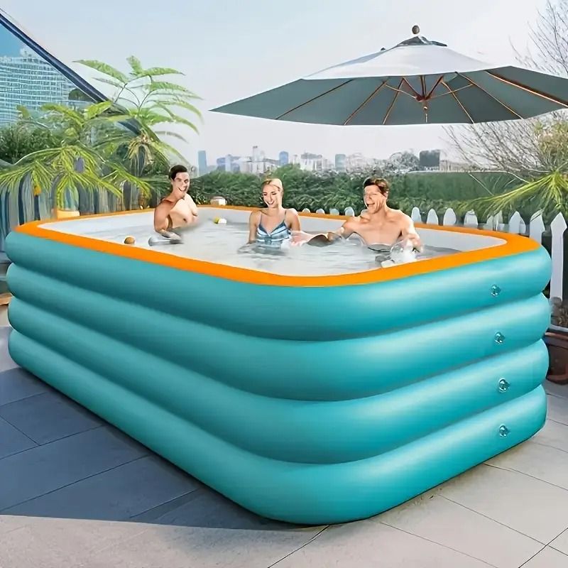 125.2-Inch Extra Large 4-Layer Inflatable Swimming Pool for Outdoor Fun â€?Durable PVC Blue Pool with Orange Border for Backyard Parties and Patio Activities, Fits Up to 6 People
