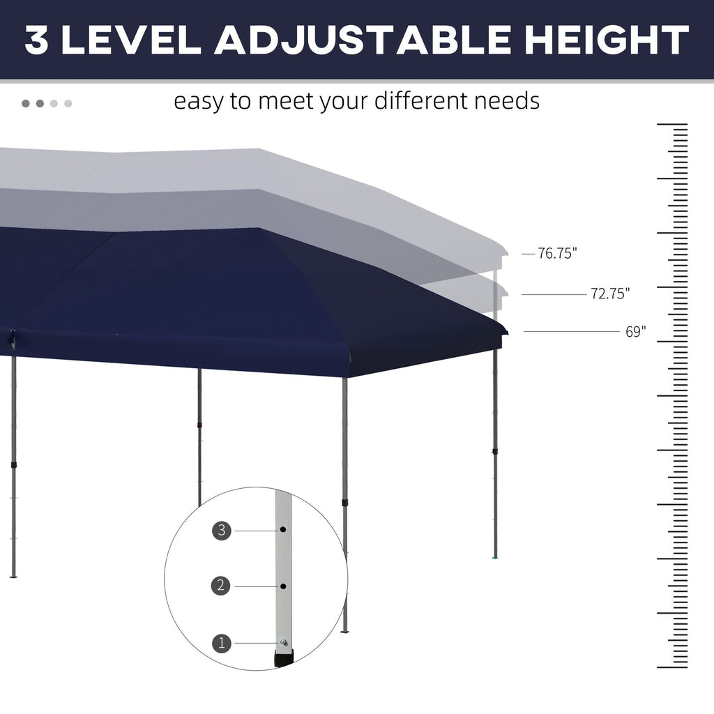 Outsunny 10' x 19' Pop Up Canopy with Easy Up Steel Frame, 3-Level Height Adjustable Event Party Tent with Carrying Bag