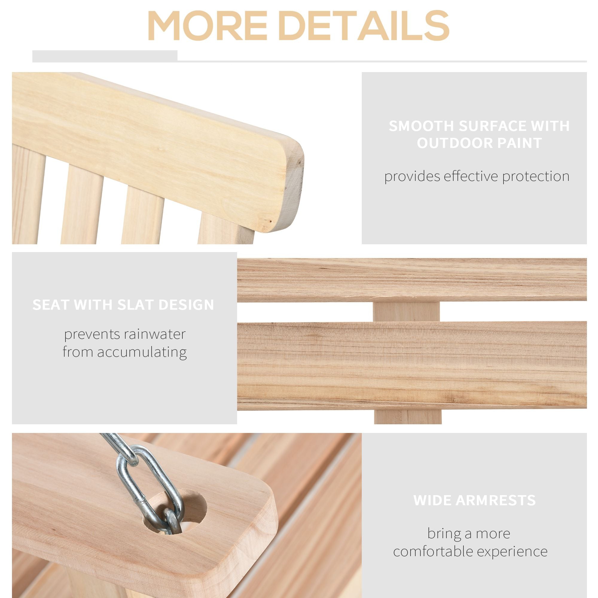 Outsunny Hanging 2-Seater Porch Swing, Outdoor Patio Chair, Slatted Design, Natural, 440lbs