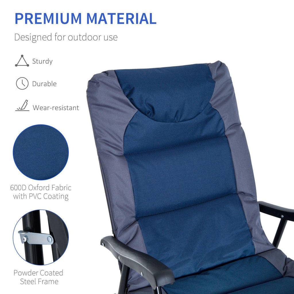 Outsunny 2 Piece Outdoor Patio Rocking Chair Set, Armrests, Padded Seat & Backrest, Navy Blue & Gray