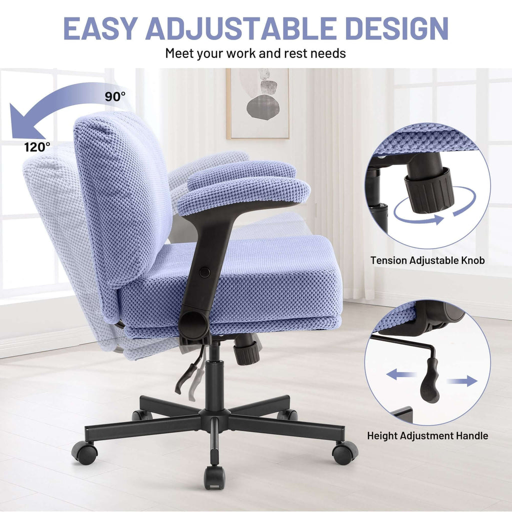 Criss Cross Chair with Wheels and Flip Arms- Comfy Fabric Cross Legged Office Chair with Thick Cushion&Wide Seat, Adjustable Swivel Desk Chair for Home Office, Apartment, Bedroom