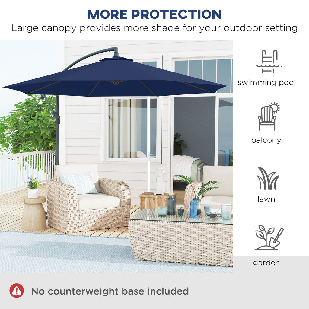 Outsunny 10' Cantilever Tilt Offset Patio Umbrella w/ UV & Water Safe Material & Cross Base (Weight Not Included), Navy Blue
