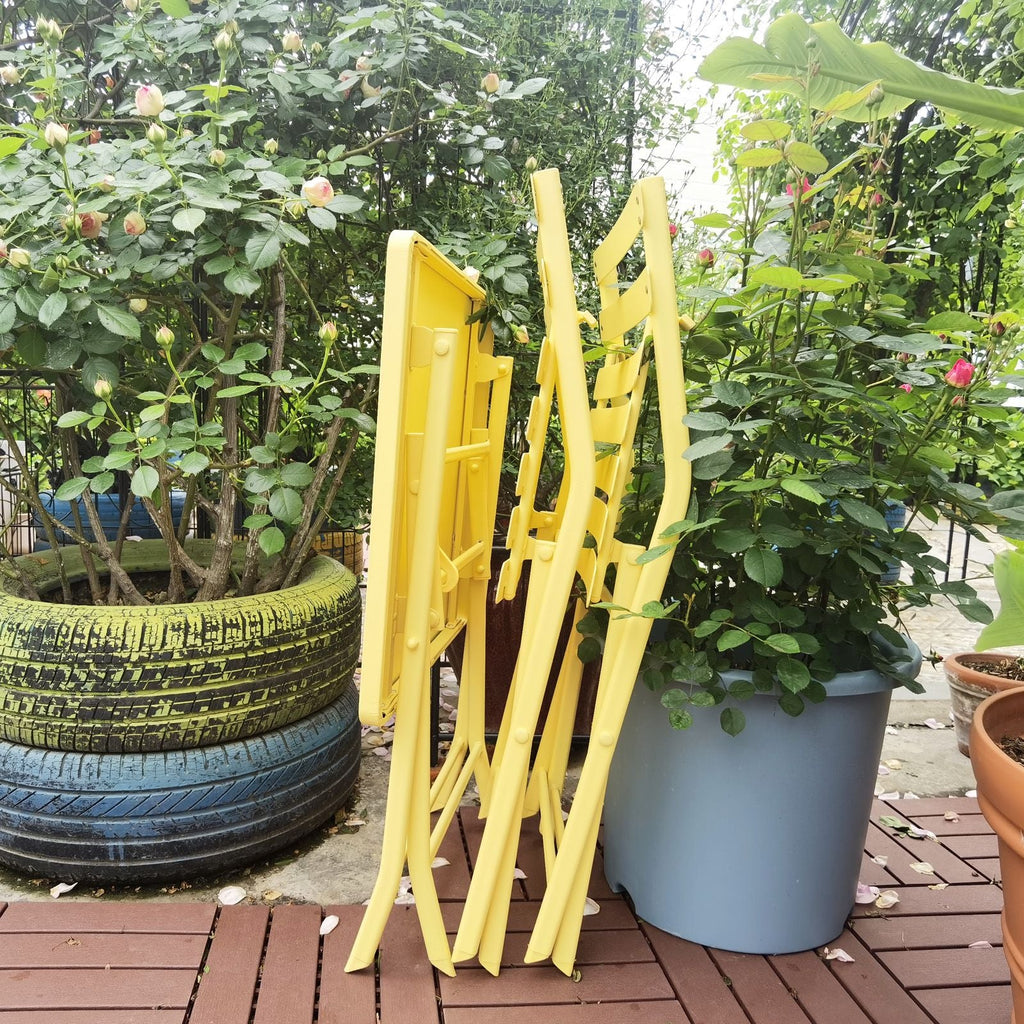 3 Piece Patio Bistro Set of Foldable Square Table and Chairs