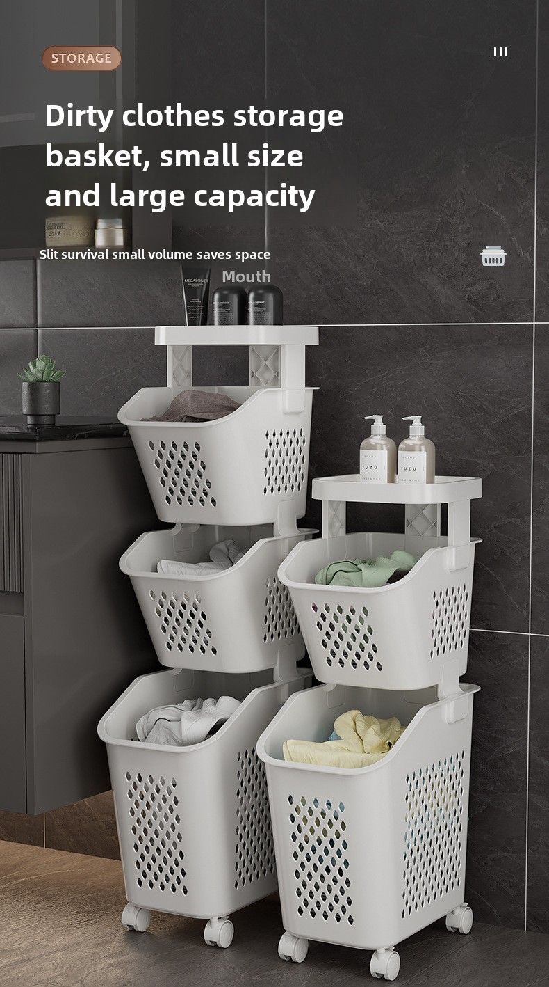 Stitched Laundry Basket Household Dirty Clothes Storage Basket Bathroom Partition Floor to Floor Shelf Narrow