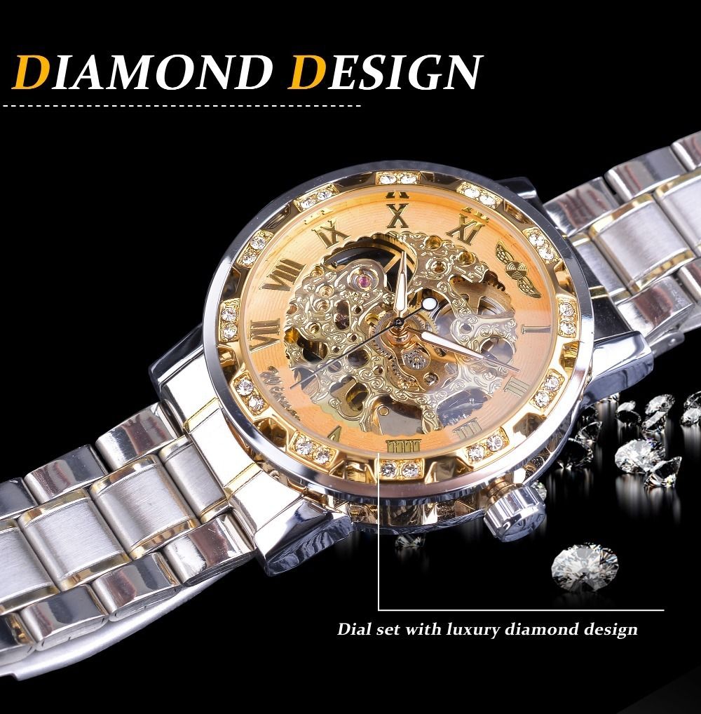 Fashion Casual Classic Popular Skeleton Rhinestone Manual Mechanical Watch Identity Status