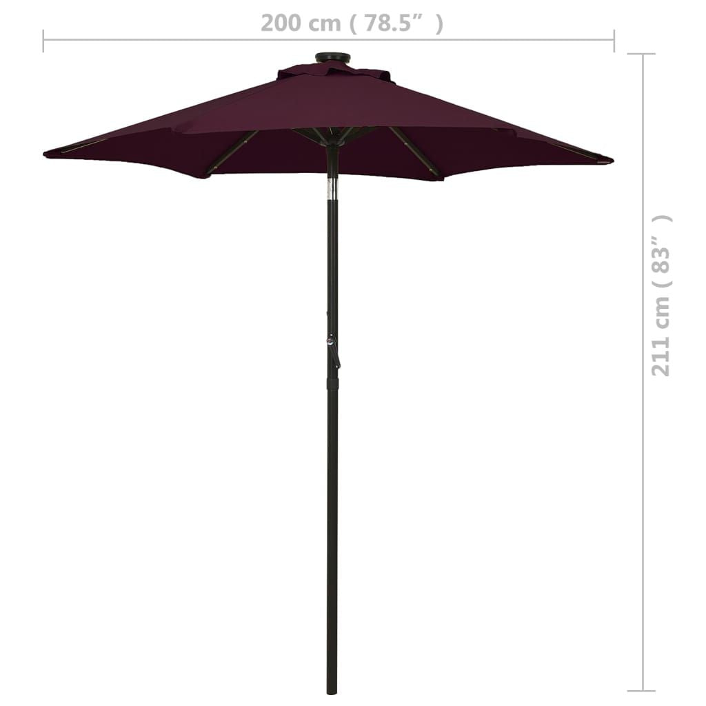 Garden Parasol with LED Lights Bordeaux Red 78.7"x83.1" Aluminum