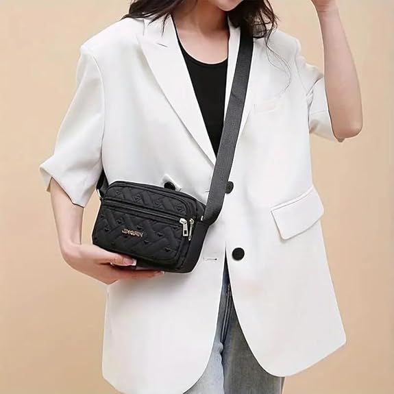 Quilted Crossbody Bags for Women - Oxford Cloth Multi-Layer Shoulder Handbag with Wide Strap -Casual Embroidery Business Bag