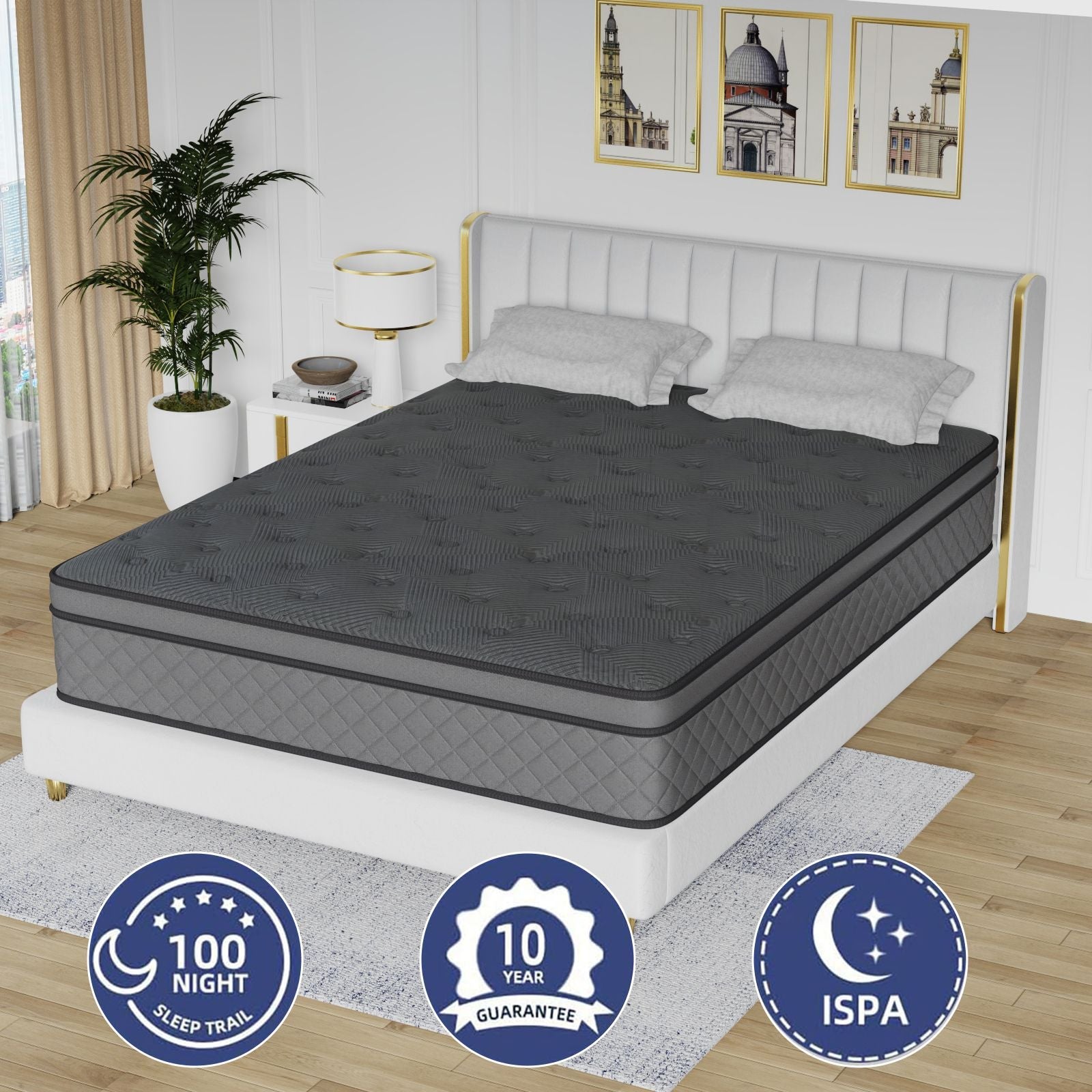 Queen Mattress, 12-Inch Hybrid in A Box | Medium Firm, Cooling Comfort & Motion Isolation, Pocketed Springs, Edge Support | CertiPUR-US Certified, Back Pain Relief | 100-Night Trial