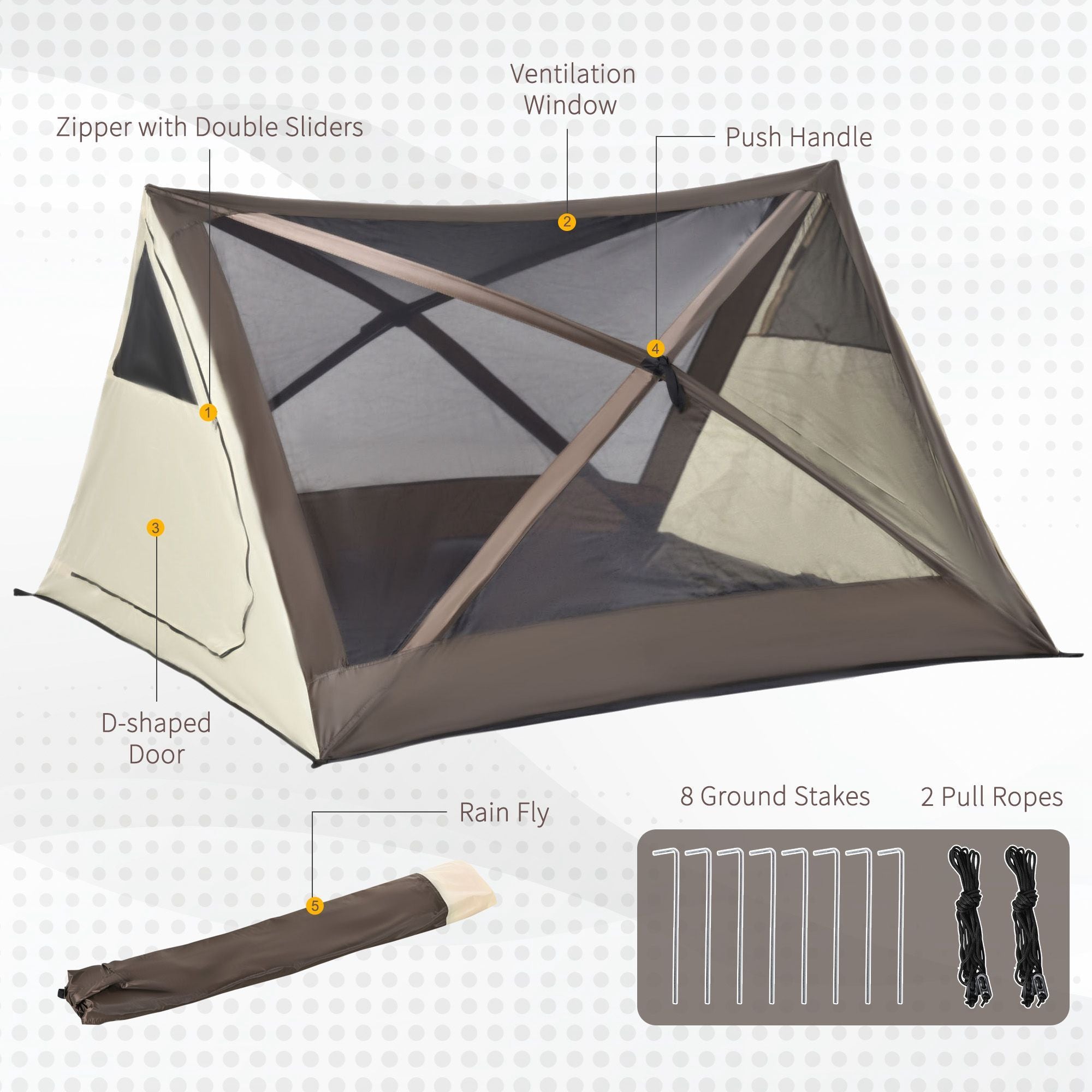 Camping Tent, Easy Setup for 2-3 People, Ventilation Windows, Travel Bag Included