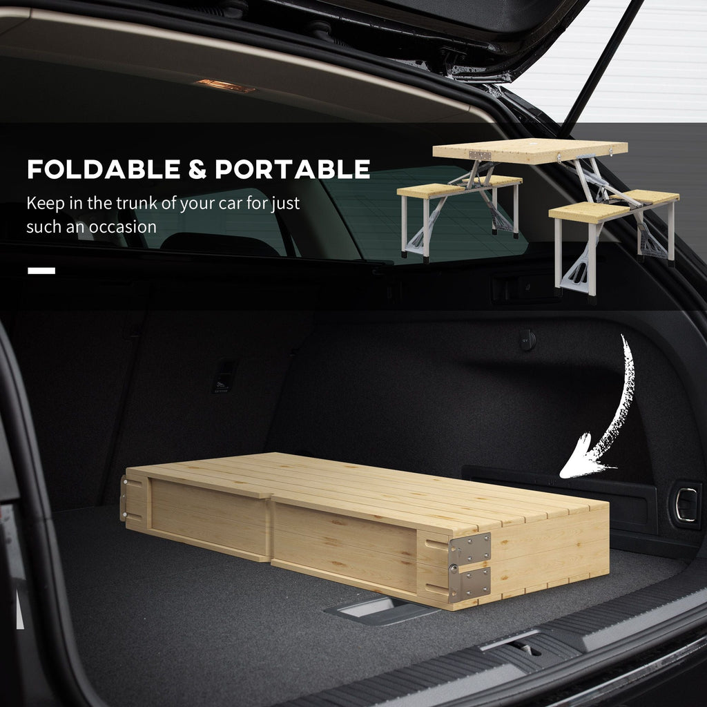 Aluminum Frame Folding Picnic Table, Portable Camping Table and Chairs Set with Umbrella Hole