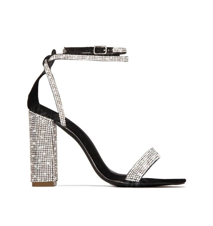 2024 summer women's new rhinestone chunky high heel one line buckle outdoor fashion sexy high heel sandals