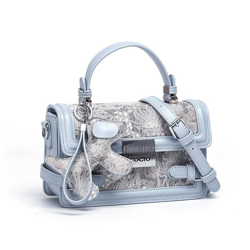 New embroidery handheld small square bag female ins hundred fashion lock buckle single shoulder crossbody bag