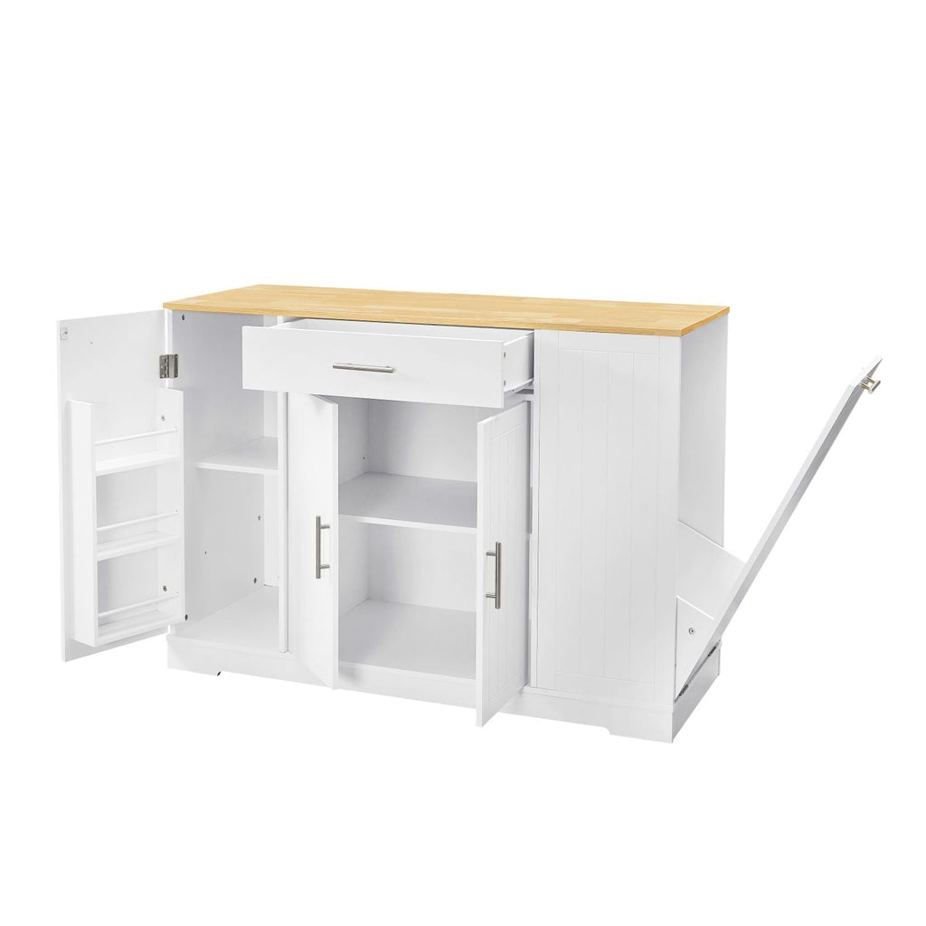 53'' Kitchen Storage Islands with Drawers and Trash Can Storage for Kitchen & Dining. Modern Farmhouse Design, White, 53.2"W x 20.9"D x 38.0"H.