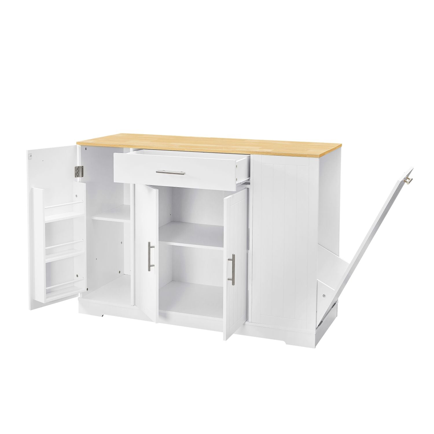 53'' Kitchen Storage Islands with Drawers and Trash Can Storage for Kitchen & Dining. Modern Farmhouse Design, White, 53.2"W x 20.9"D x 38.0"H.