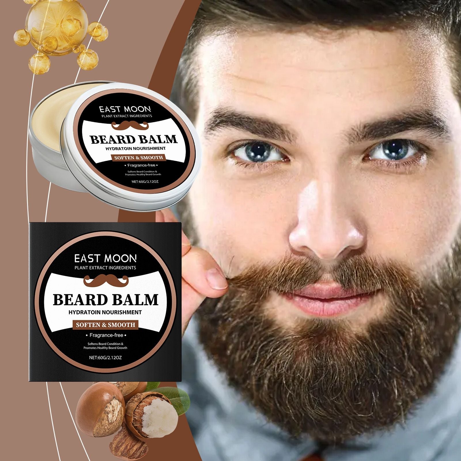 East Moon Men's Beard Care Cream Wax Moisturizing, Soft And Smooth Clean Beard Shine And Soft Care