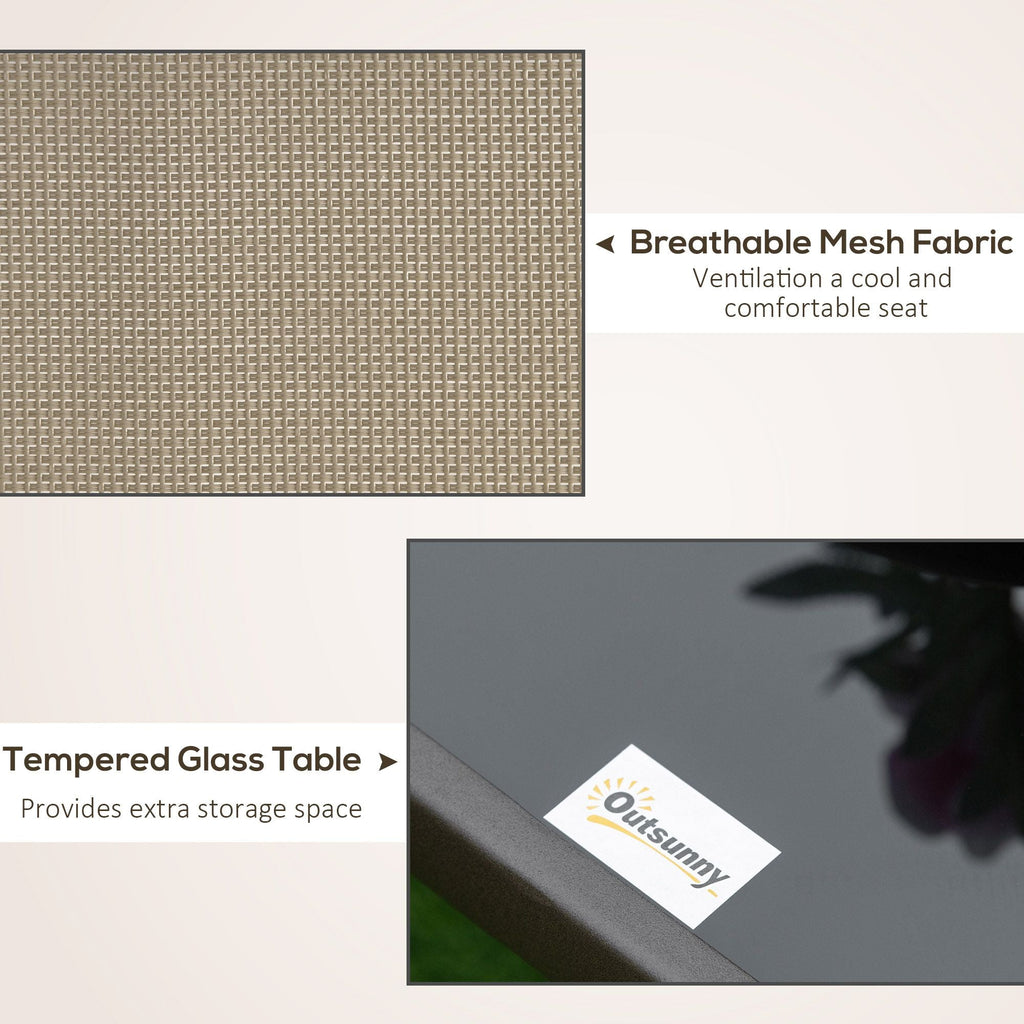 Outsunny 3-Piece Gliding Chair & Tea Table Set, Outdoor 2 Rocker Seats with Steel Frame, Tempered Glass Tabletop, Garden Patio Furniture, Grey