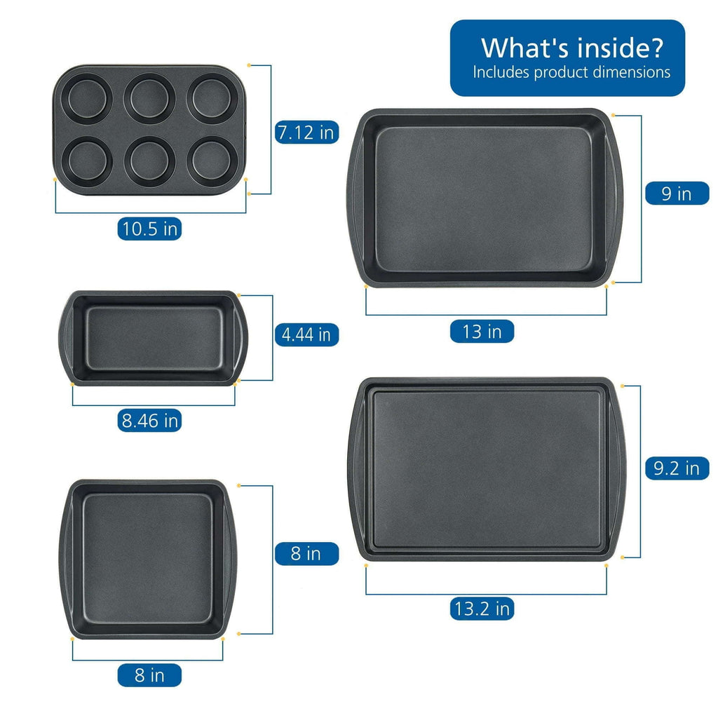 6 Piece Non-Stick Bakeware Sets, Easy for Release and Clean up, Carbon Steel, Gray