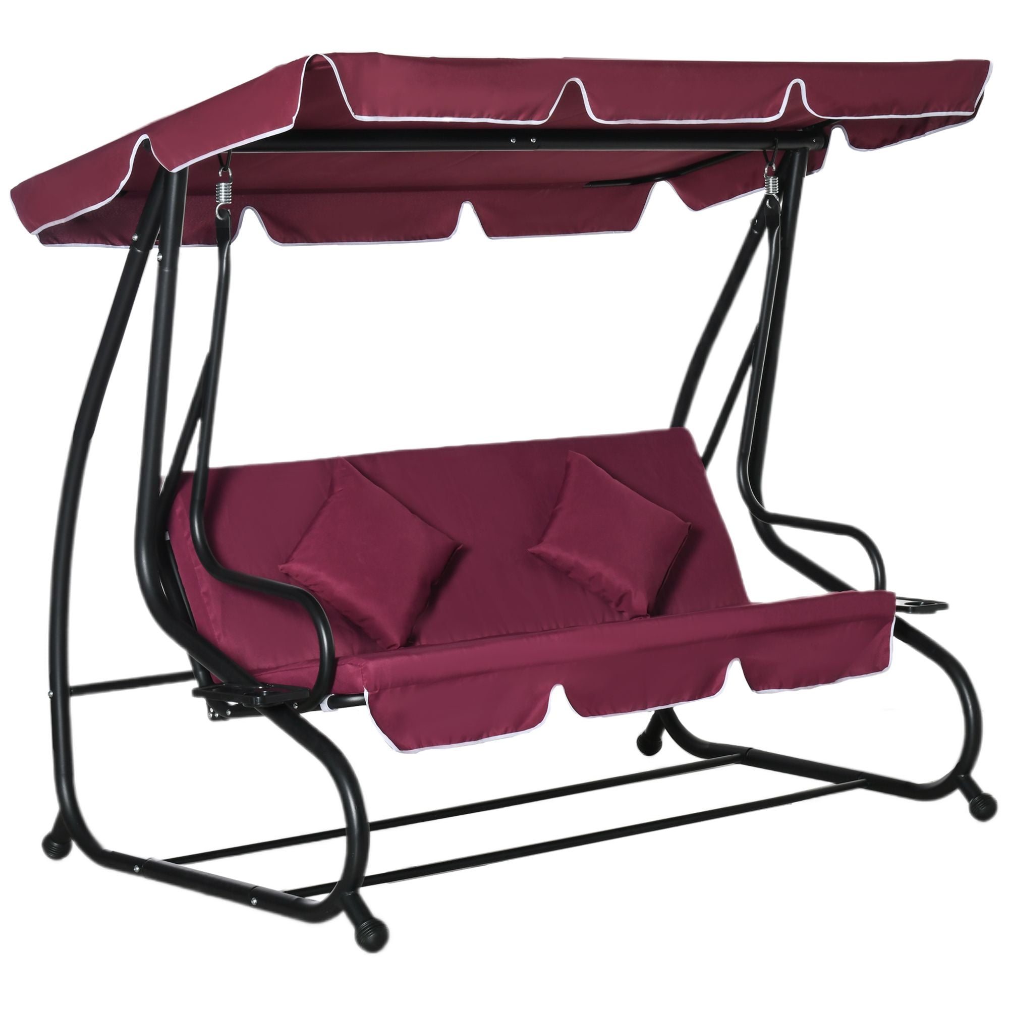 Outsunny 3-Seater Swing Bench with Stand Red Cushioned Outdoor Porch Swing Comfortable Canopy Included
