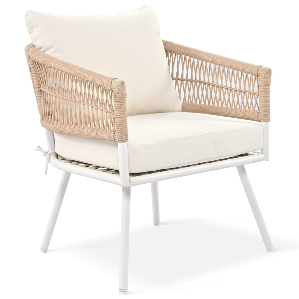 4-Piece Patio Furniture Set, Outdoor Furniture with Acacia Wood Table, Patio Conversation Set with Deep Seating & Thick Cushion for Backyard Porch Balcony