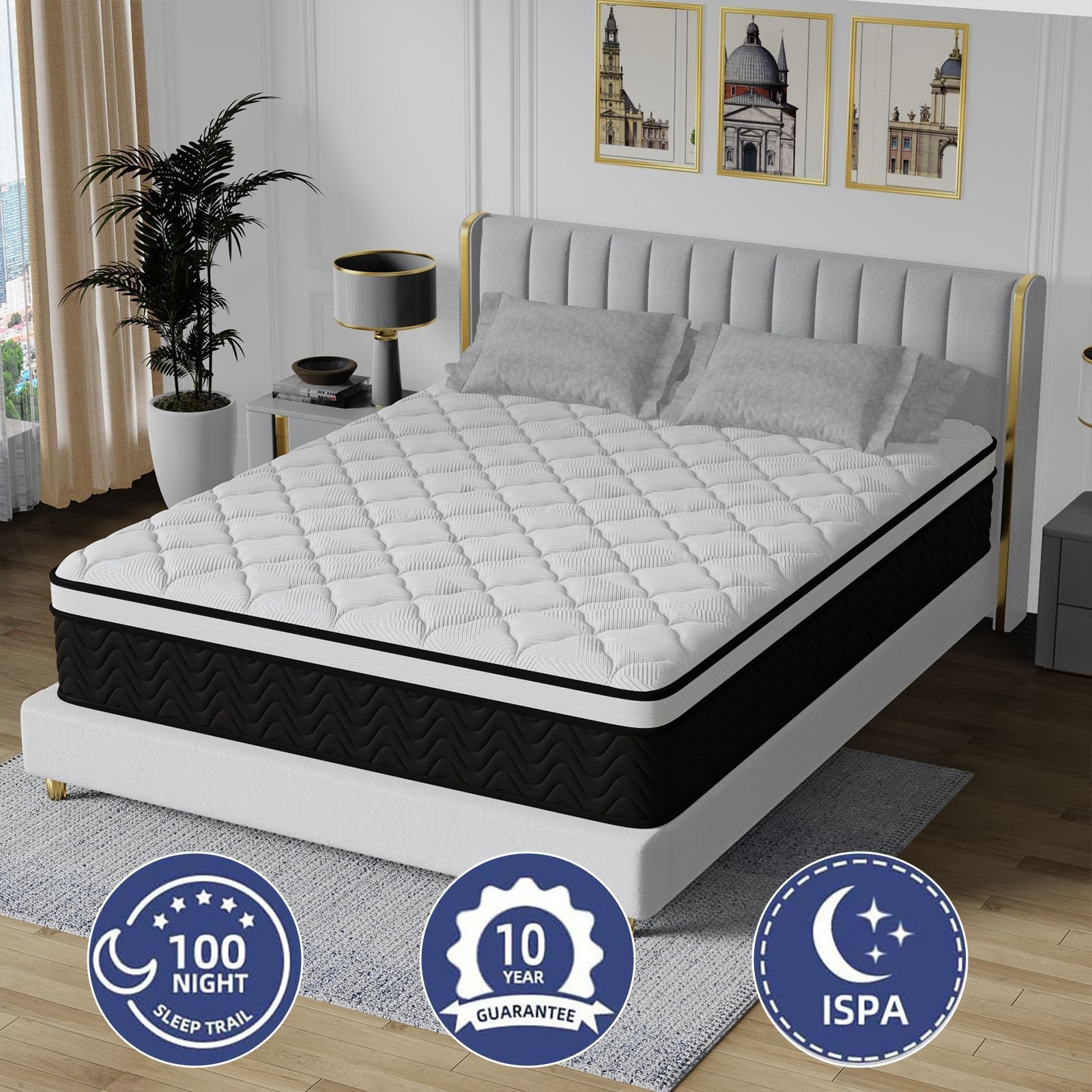 Queen Mattress, 12-Inch Hybrid in A Box | Medium Firm, Cooling Comfort & Motion Isolation, Pocketed Springs, Edge Support | CertiPUR-US Certified, Back Pain Relief | 100-Night Trial