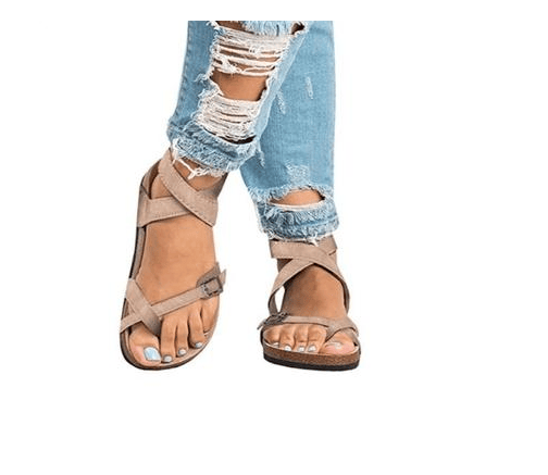 Flat bottom ankle strap buckle sandals