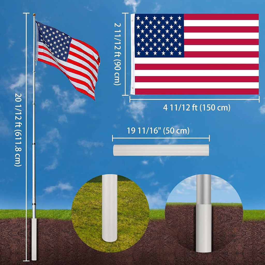 20 ft. Telescopic Aluminum Flagpole with U.S. Flag Ball