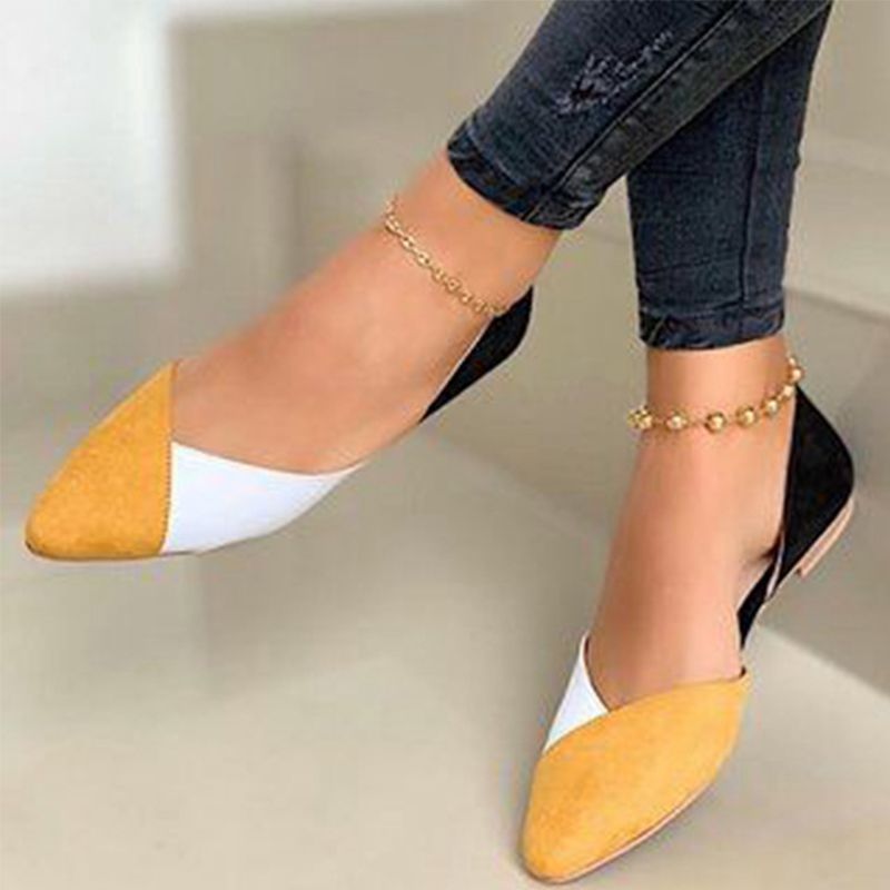 Women's Ballet Flats Loafers Autumn Flat Shoes for Women Pointed Toe PU Slip on Shallow Casual Mixed Color Ladies Shoe
