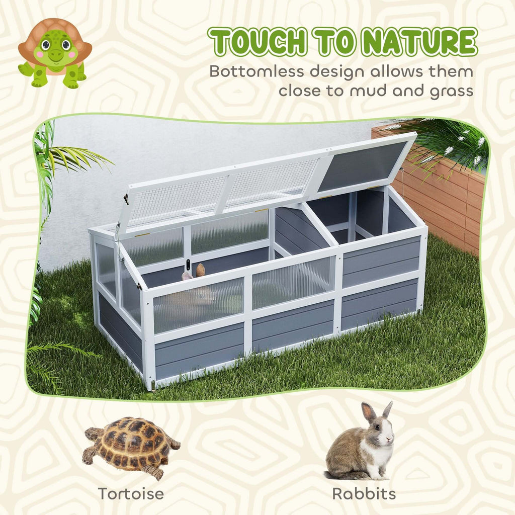 PawHut Tortoise Habitat Outdoor Tortoise Enclosure with Bottomless Design, Doors, PC Sun Panel Windows, for Small Animals, Light Gray