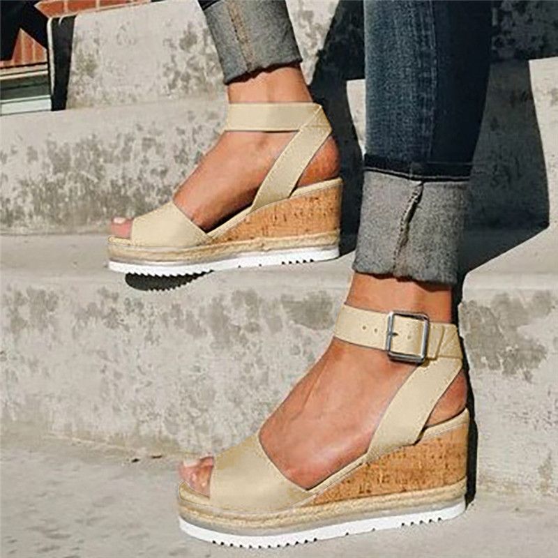 Retro Womens Fashion Open Toe Ankle Platform Wedges Shoes Ladies Roman Sandals Buty Damskie Wedges Shoes Mujer 2022 erf45