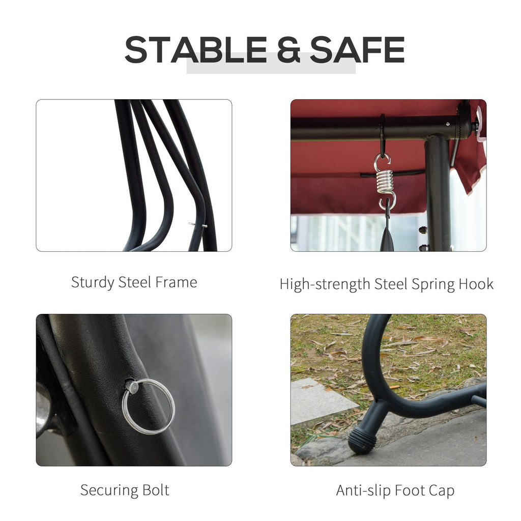 Outsunny 3-Seater Swing Bench with Stand Red Cushioned Outdoor Porch Swing Comfortable Canopy Included