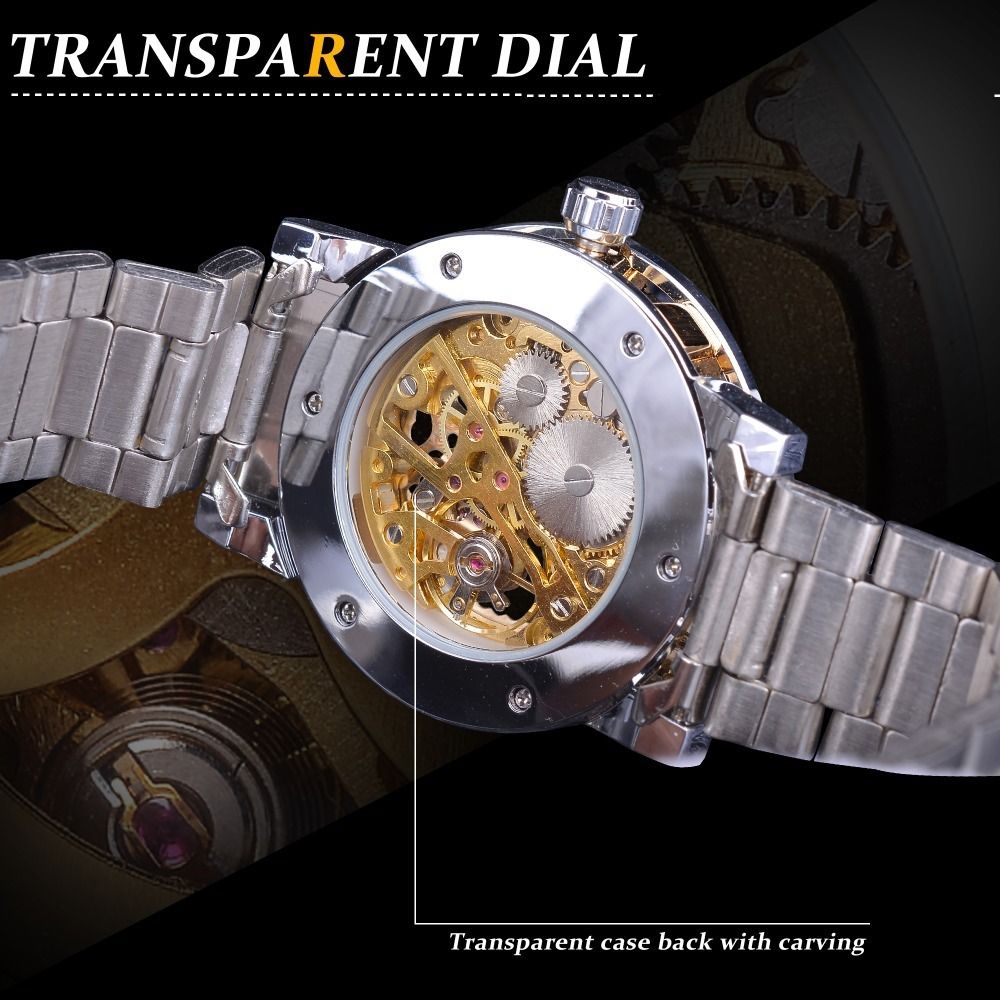 Fashion Casual Classic Popular Skeleton Rhinestone Manual Mechanical Watch Identity Status