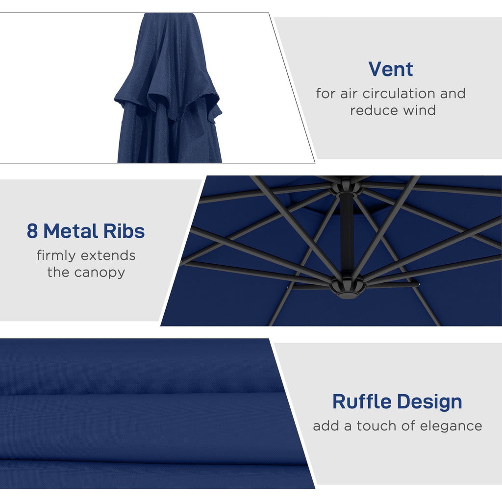 Outsunny 10' Cantilever Tilt Offset Patio Umbrella w/ UV & Water Safe Material & Cross Base (Weight Not Included), Navy Blue