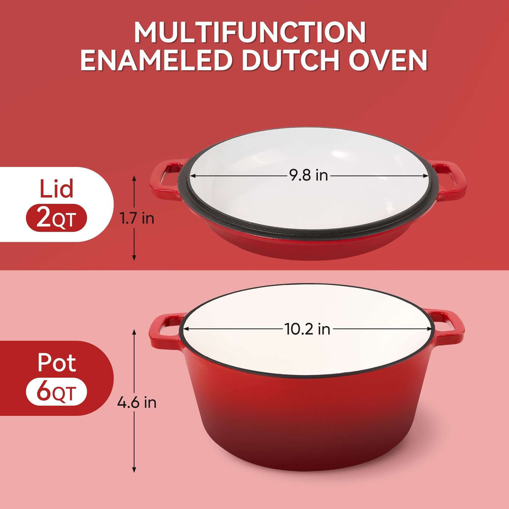 Enameled Cast Iron Dutch Oven with Serving Lid + ENCLOSED THERMAL CIRCLE Design
