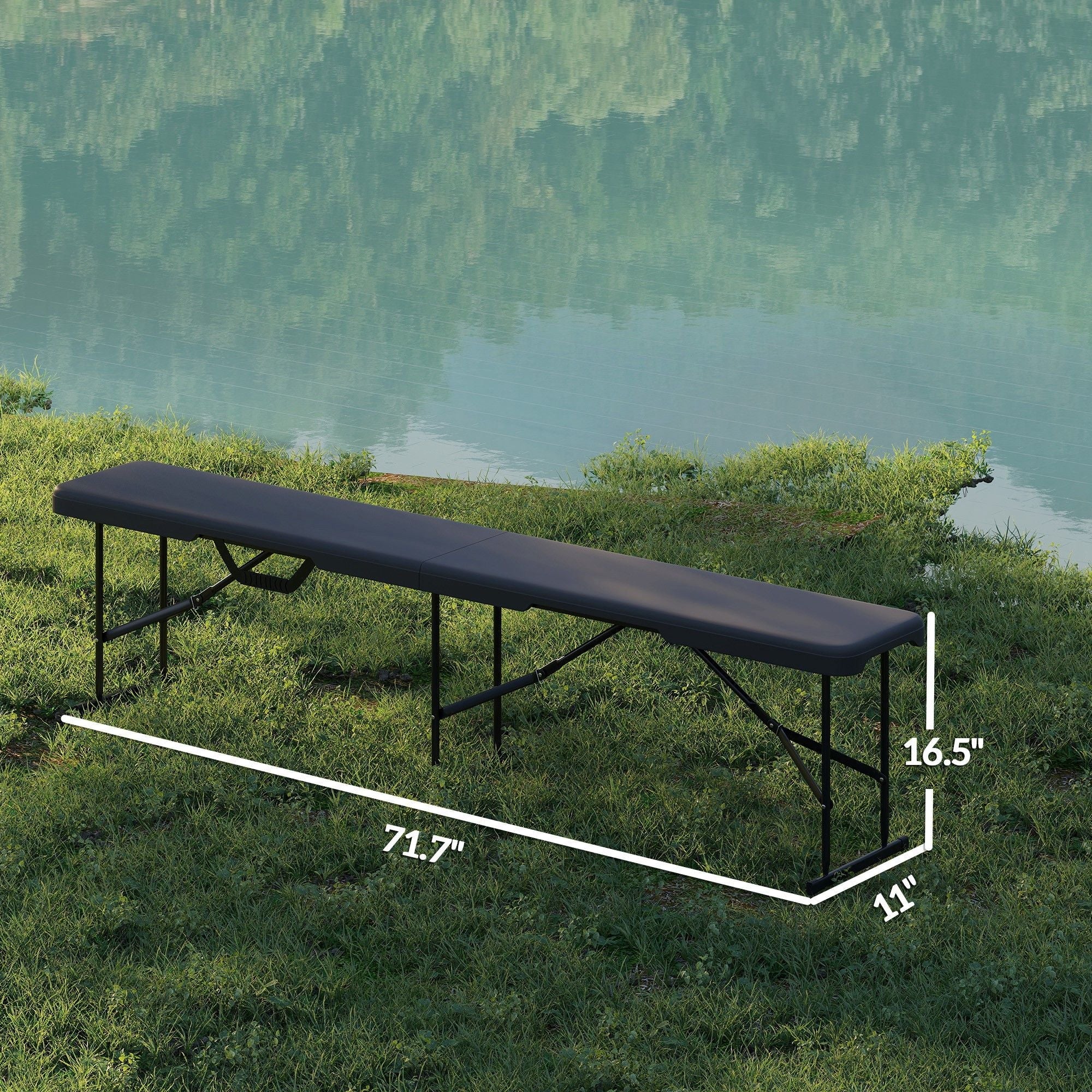 2 Pack 6 ft Portable Foldable Bench Seats, Plastic Folding Benches with Carrying Handle for Camping, Black