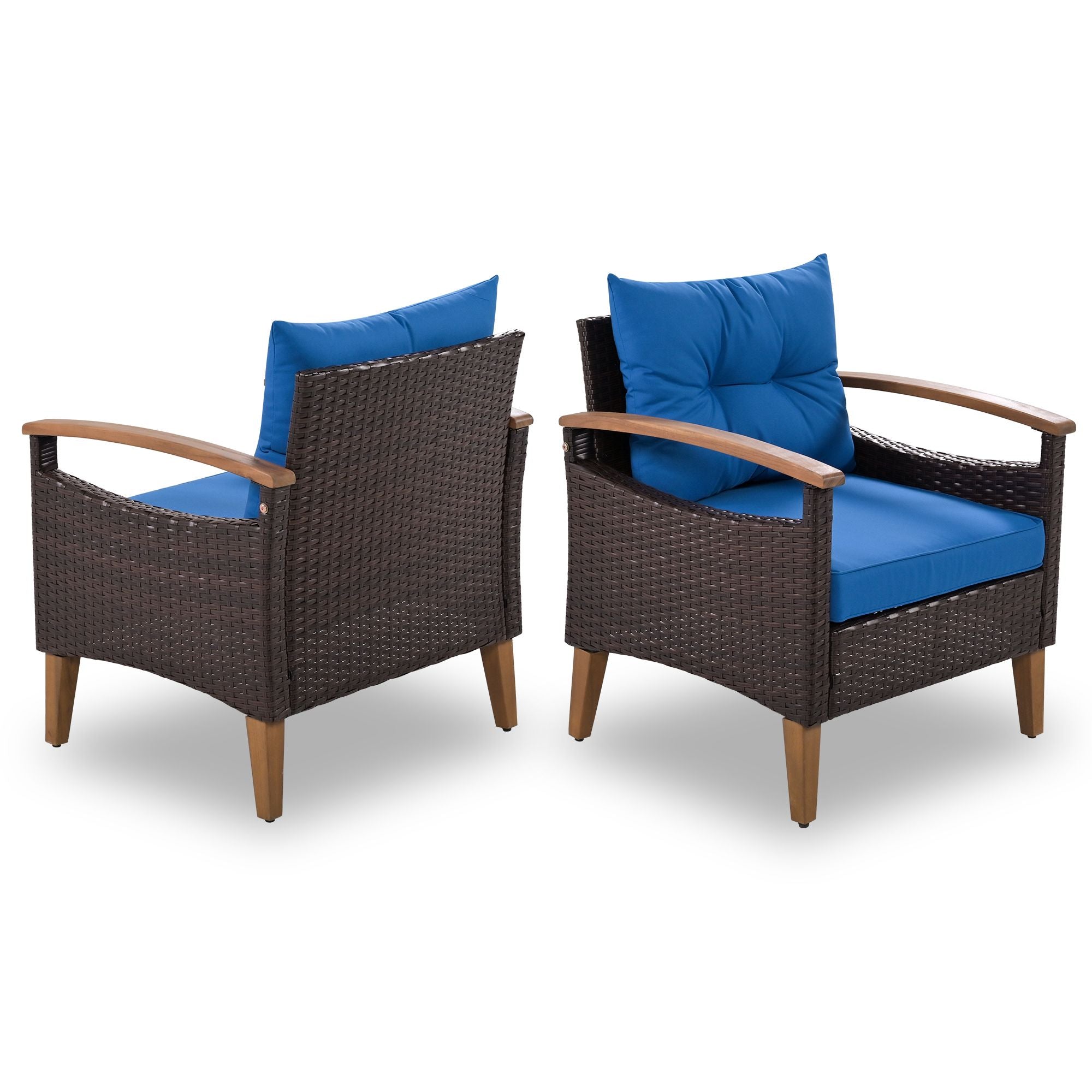 4-Piece Garden Furniture;  Patio Seating Set;  PE Rattan Outdoor Sofa Set;  Wood Table and Legs;  Brown and Beige